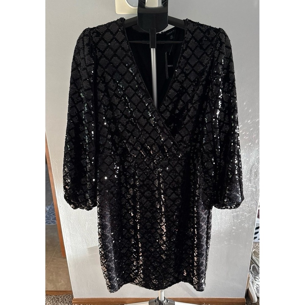 NWT Torrid Women's Mini Velour Sequin Surplice Dress Dark Black Size 20